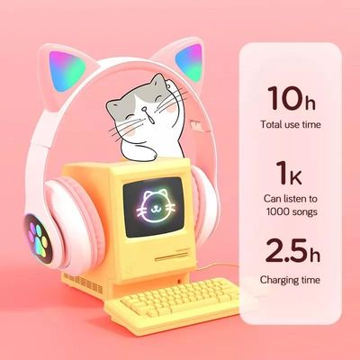 Черные наушники кота Bluetooth, складные беспроводные наушники Bluetooth