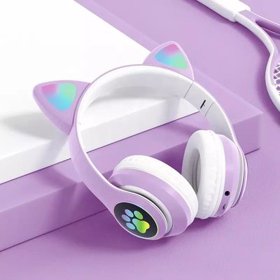 Черные наушники кота Bluetooth, складные беспроводные наушники Bluetooth